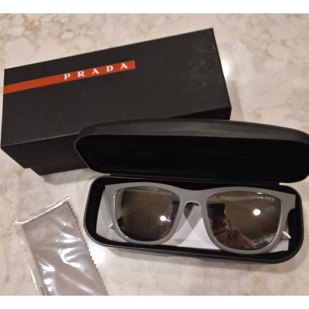Prada Linea Rossa SPS 04X Polarized Sunglasses Matte Grey White Mens SPS04X